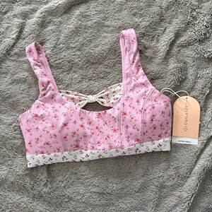 NWT XS Blogilates Pink Floral Bow Bra